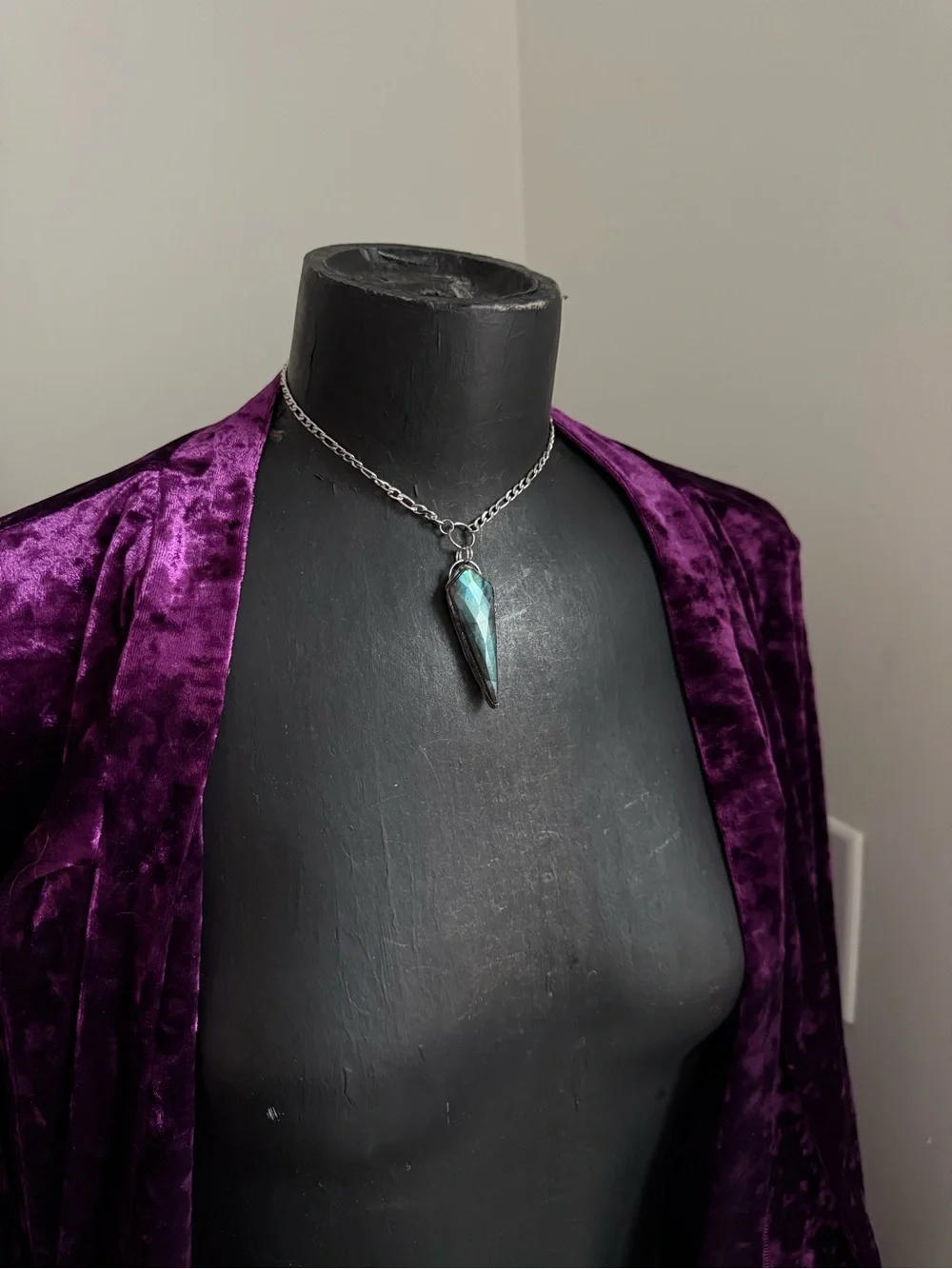 Labradorite crystal necklace pendant layering jewelry witchy boho style gothic